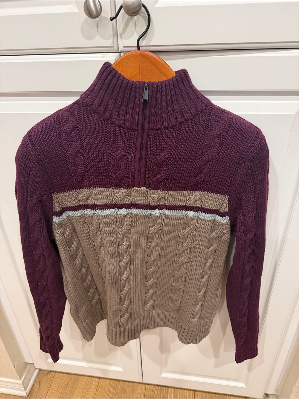 Alp N Rock Cable-Knit Half-Zip Sweater in Plum and Taupe